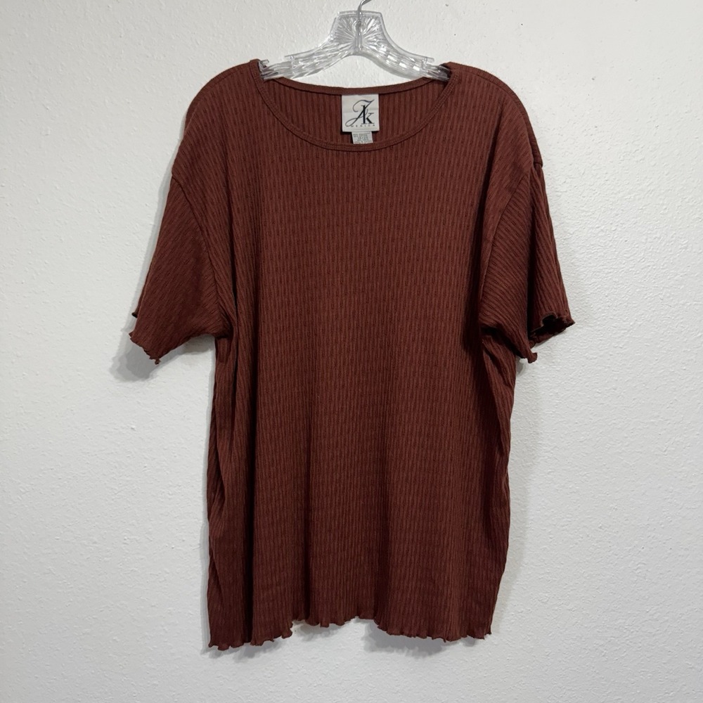 Anne Klein AK America Ribbed Lettuce Edge Short Sleeve T Shirt Womens Size 18/20